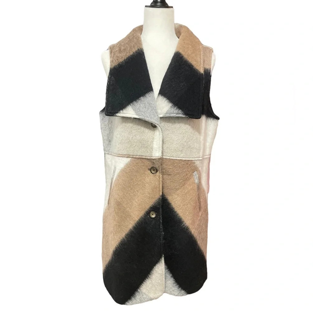Anthropologie Elevenses Buffalo Plaid Wool Blend Vest Large